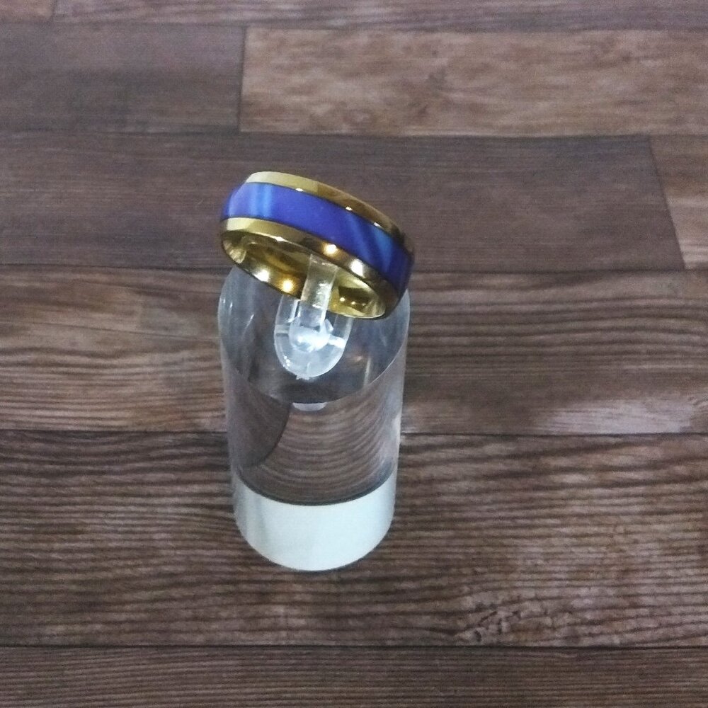 Men's Ring, 8mm Band, Gold Stainless Steel - Blue